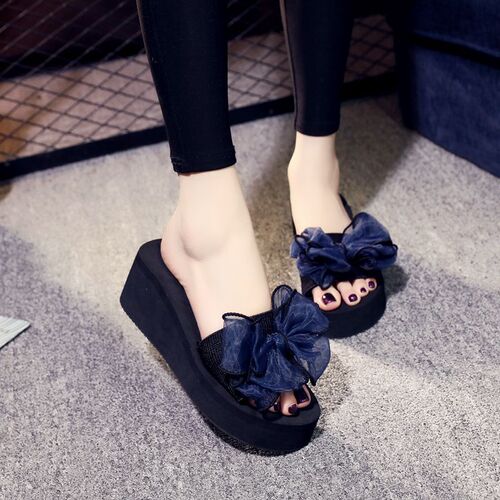 New one-piece slide with handmade bow, 3-6 cm anti-slip, beach vacation travel fashion women's sandals trendy