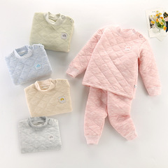Children's thermal underwear set quilted new baby three-layer warm thickened cotton base layer winter children's clothing wholesale