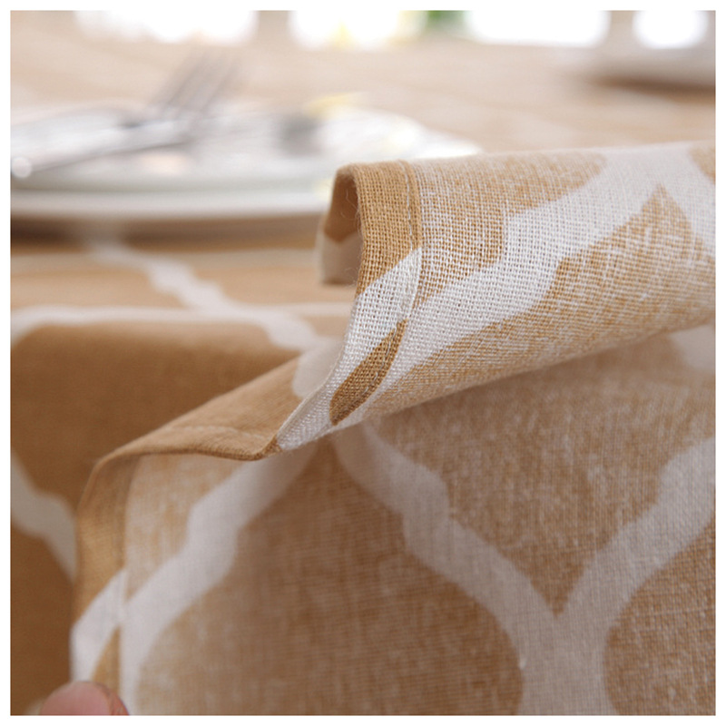 Polyester-cotton Modern Simple Geometric Diamond Pattern With Lace Edges, Yellow Coffee Table Dining Tablecloth,_voghion.com