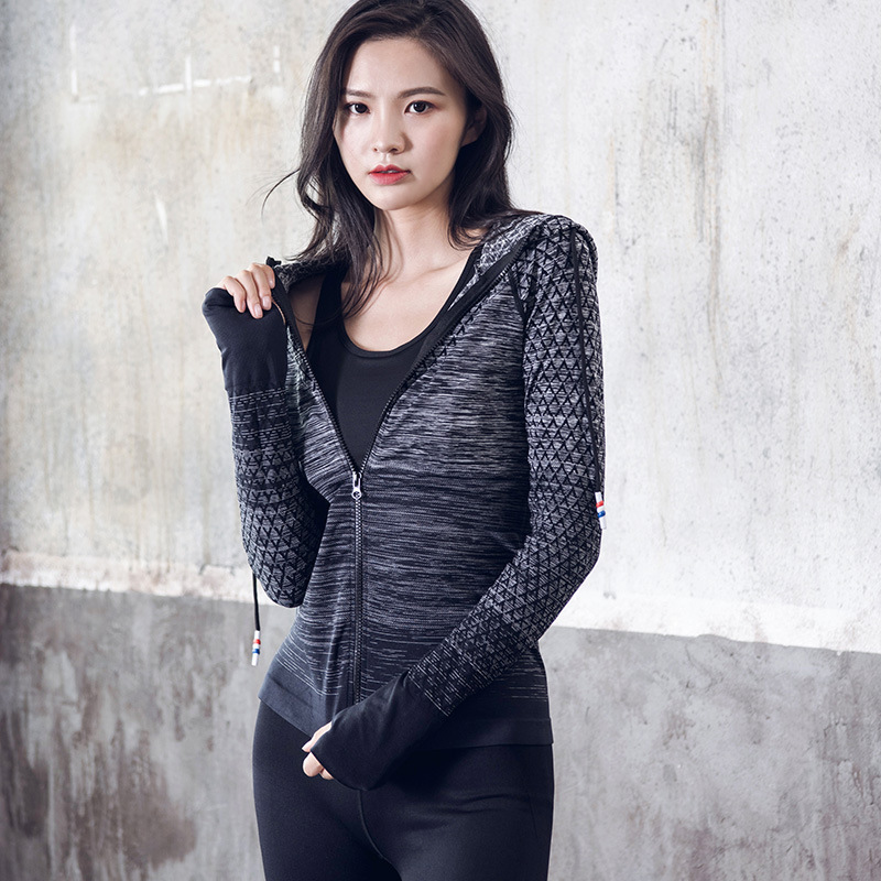 Autumn and Winter Sports and Leisure Jacket Women's Fitness Yoga Quick-Drying Top Long-Sleeved Slim Zipper Hooded Yoga Wear Cardigan