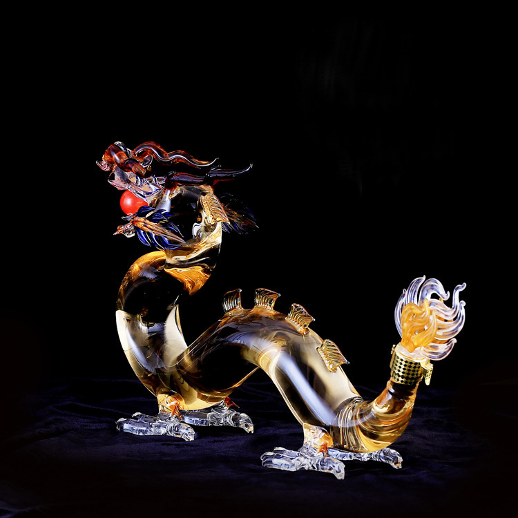 Botella de vino artesanal de vidrio tipo dragón Botella de vino de burbuja de vidrio transparente doce Zodiaco conjunto de vino botella de vino vacía Botella de vino de vidrio tipo Dragón