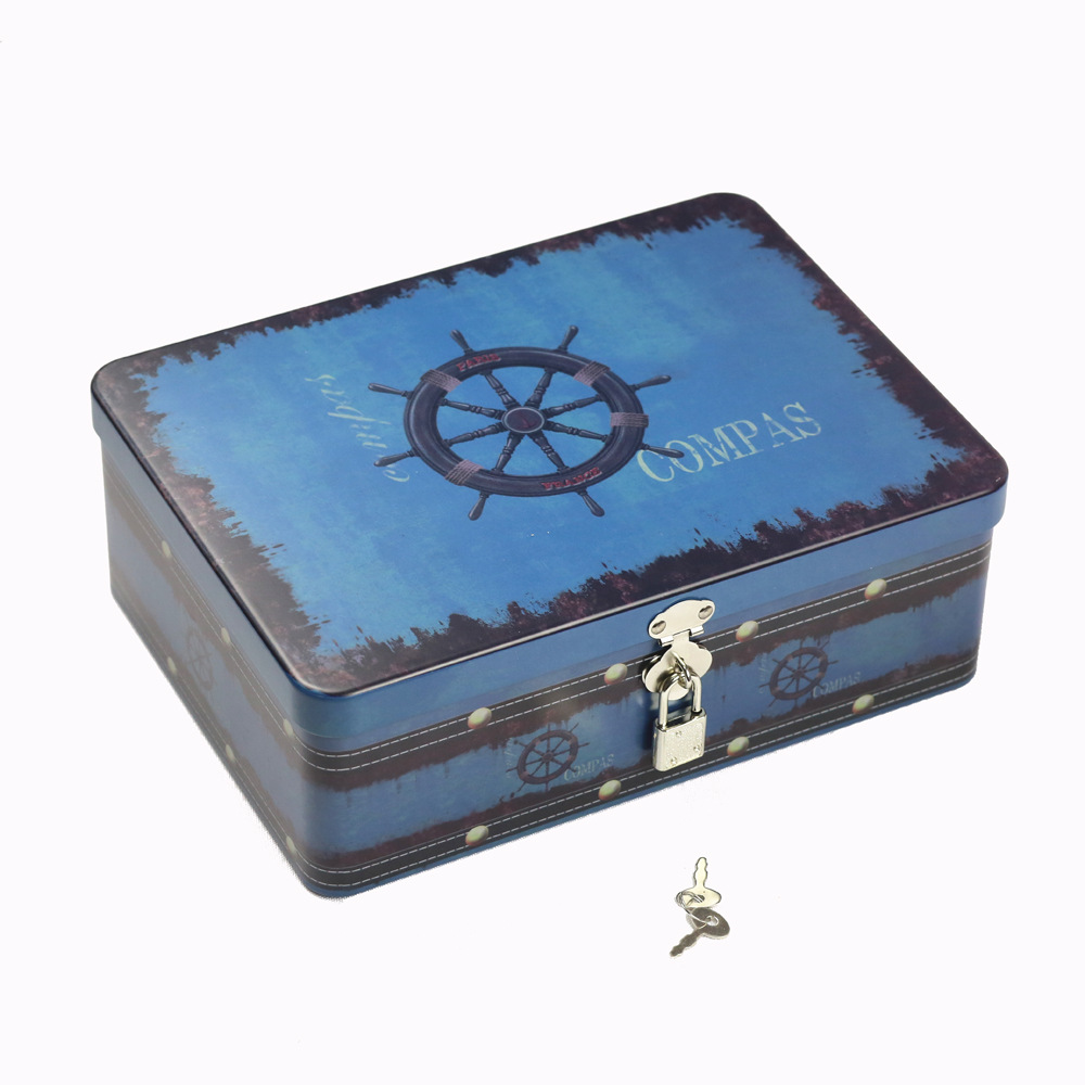 Fábrica en stock al por mayor caja de hojalata rectangular con cerradura de metal grande vintage caja de almacenamiento embalaje de regalo image 12