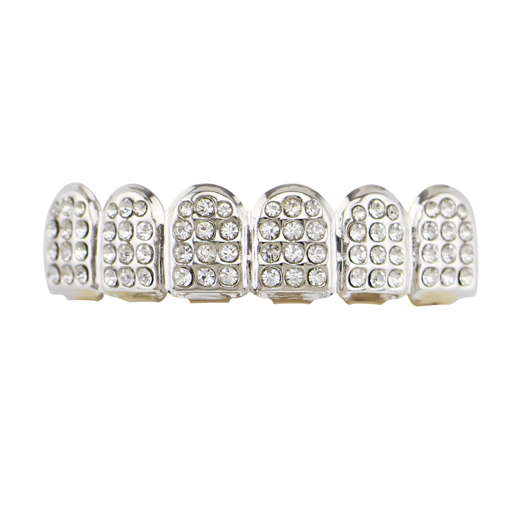 18K chapado en oro de color diamante hip hop tirantes parrillas hombres y mujeres adecuados diamante incrustado seis dientes vampiro colmillos Accesorios