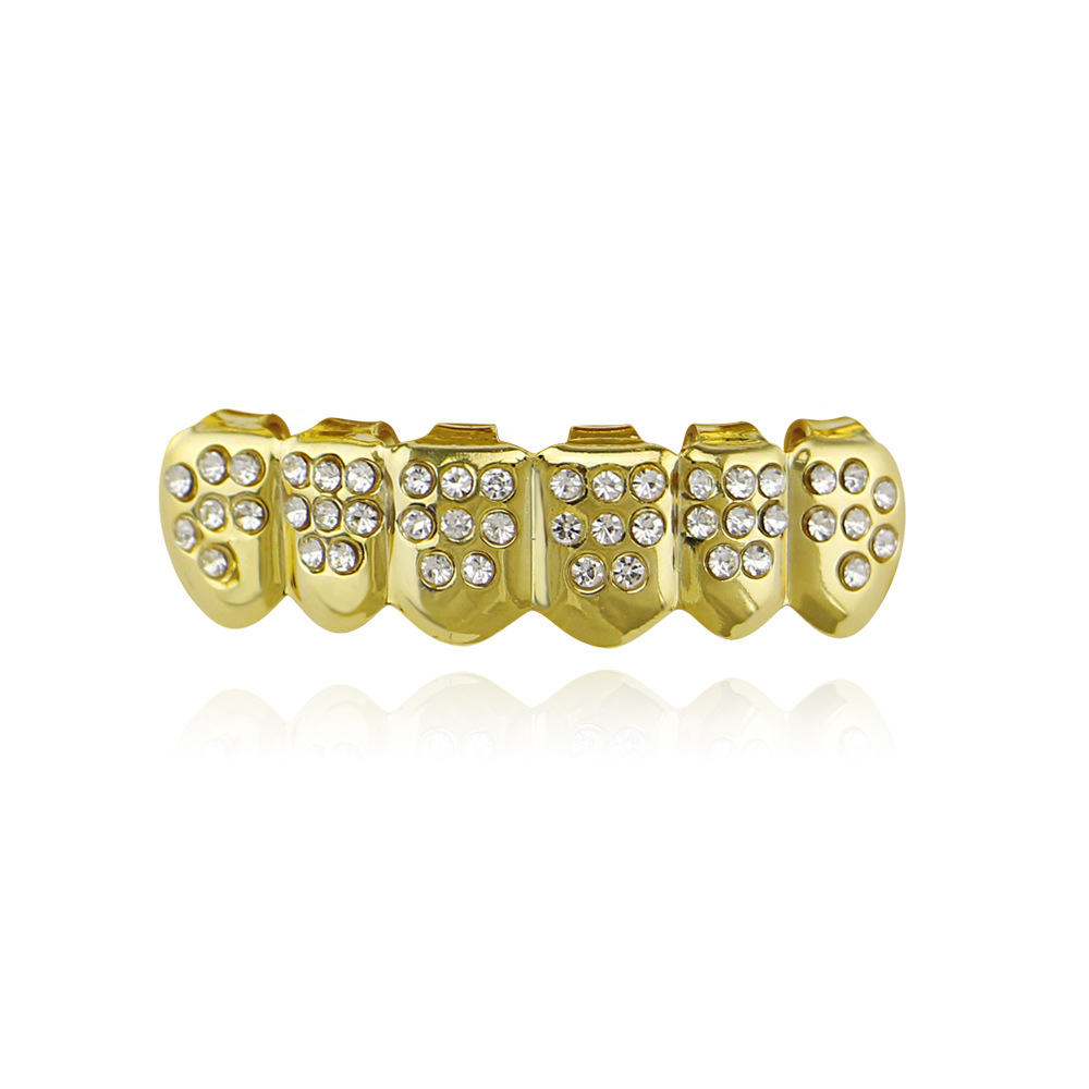18K chapado en oro de color diamante hip hop tirantes parrillas hombres y mujeres adecuados diamante incrustado seis dientes vampiro colmillos Accesorios