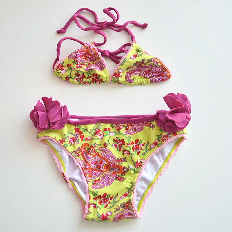 Green swimwear, flowered