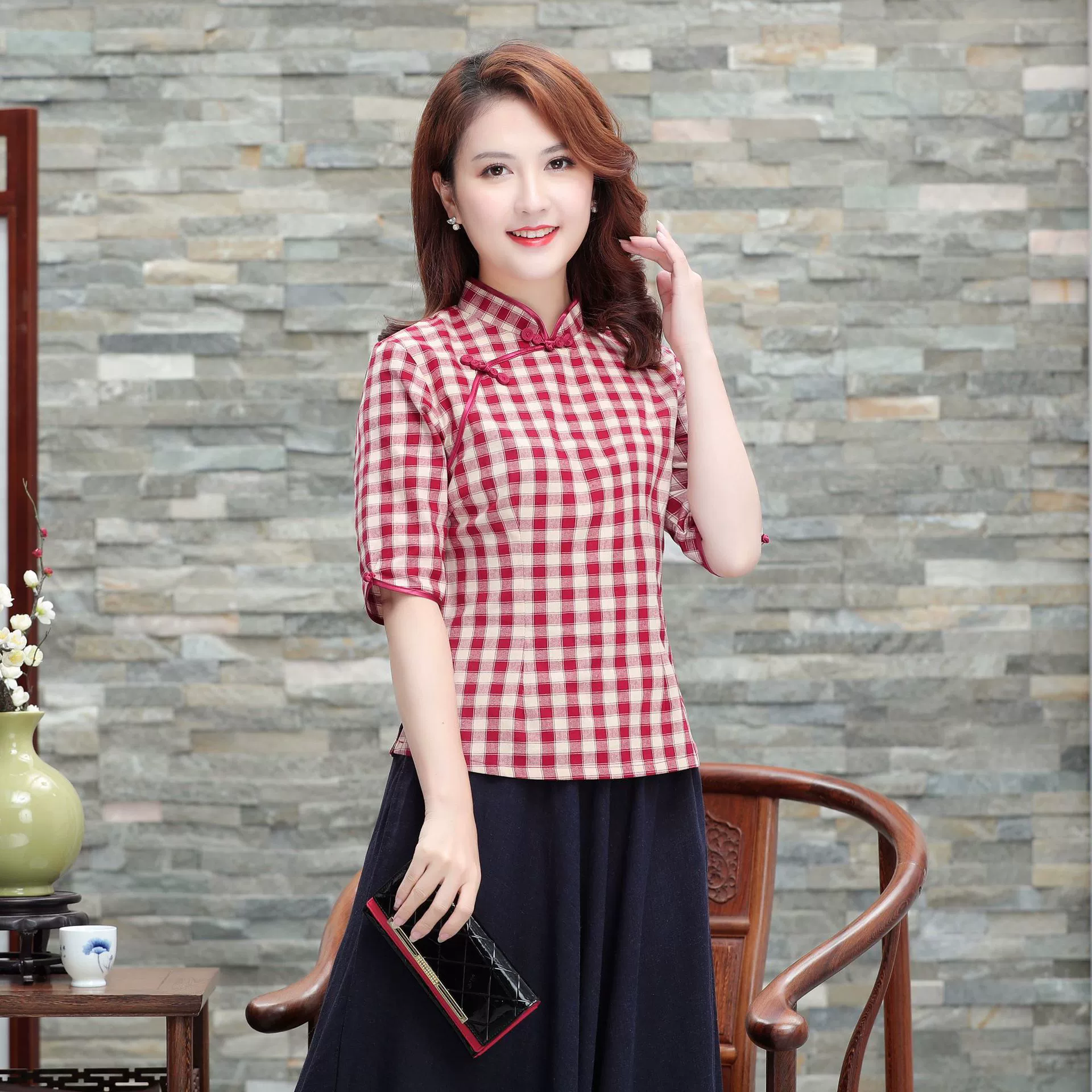 Новый 2806 хлопковый и льняной Чонсам с короткими рукавами Топ в этническом стиле Тан рабочая одежда Топ С Юбкой Костюм парная одежда