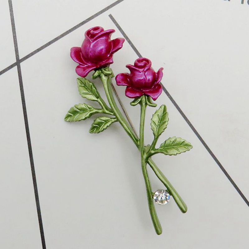 Elegante Damen Brosche In Rosenform Mit Emaille Und Strass_voghion.com