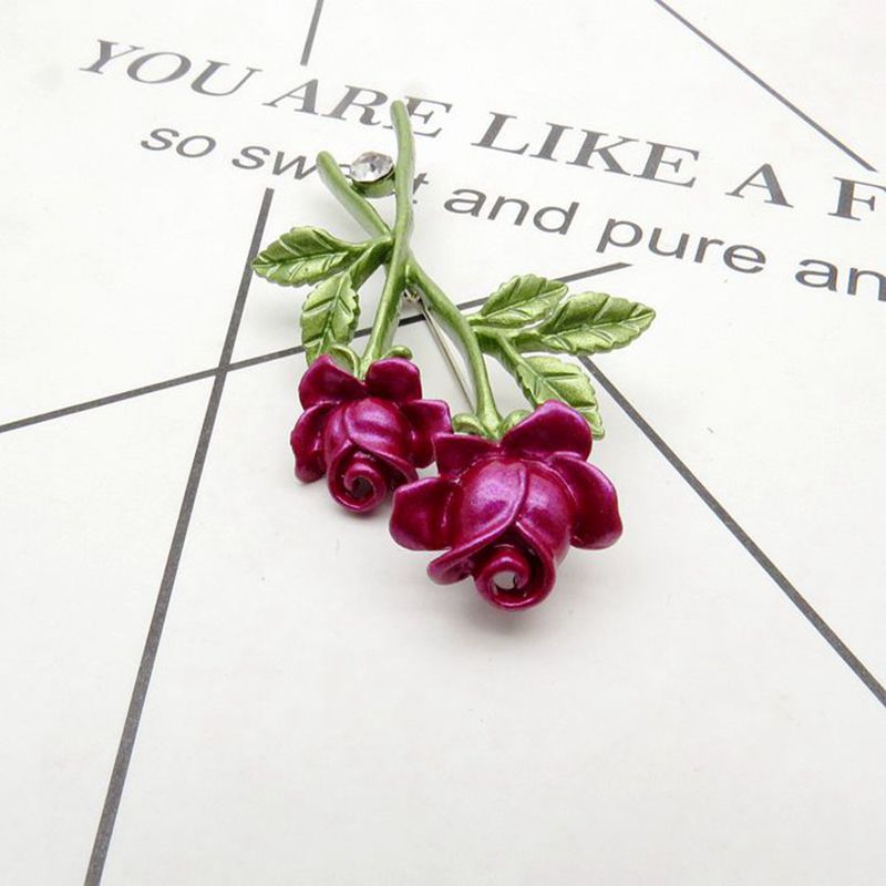 Elegante Damen Brosche In Rosenform Mit Emaille Und Strass_voghion.com