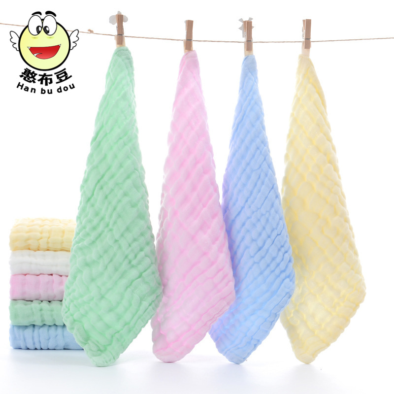 Combed Solid Color Baby's Small Square Children's Handkerchief Baby Face Towel Pure Cotton Non-Fluorescent Gauze Spit Towel