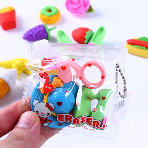 pvc bag eraser student cartoon dinosaur fruit eraser children's gift side bag creative modification eraser