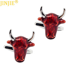 Funny red ox head shape cufflinks, stylish enamel baked paint cufflinks for men, French style shirt cufflinks wholesale