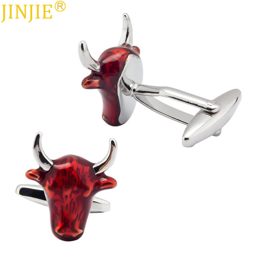 Funny red ox head shape cufflinks, stylish enamel baked paint cufflinks for men, French style shirt cufflinks wholesale