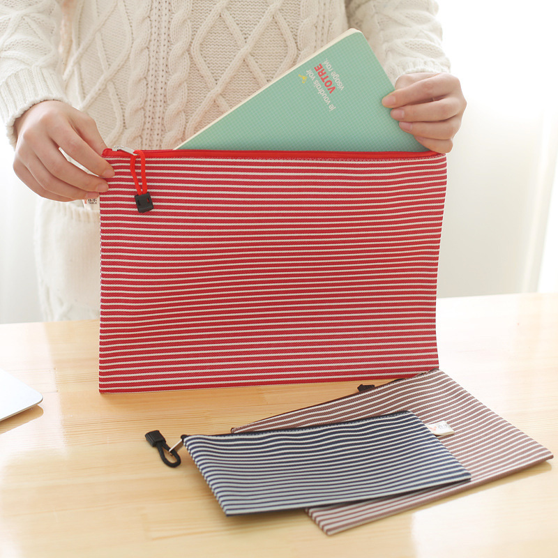 厂家直供文件袋 拉链袋A6 A5 A4条纹文件袋 帆布 纯色 公文资料袋