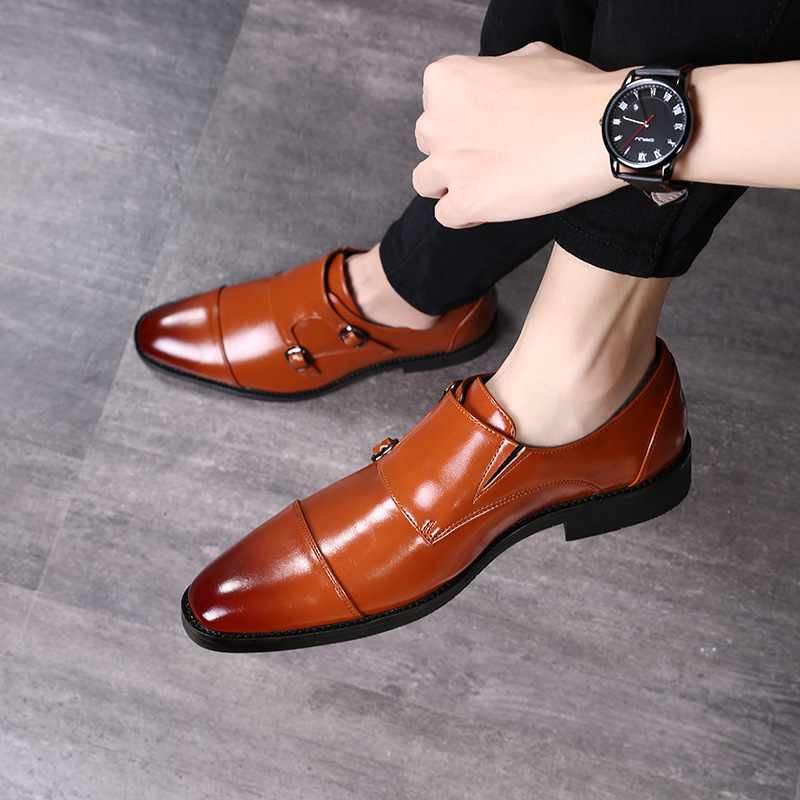 Foreign trade business men's leather shoes Amazon wish LAZADA double buckle men's shoes extra large size men's shoes in stock wholesale