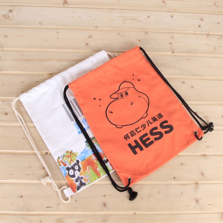 环保彩印超市购物广告手提帆布袋学生双肩背包抽绳收纳束口袋