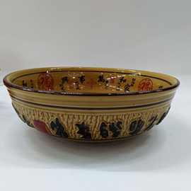 起批韩式复古陶瓷碗 大号古铜10英寸寸浮雕碗  加厚韩国料理斋碗