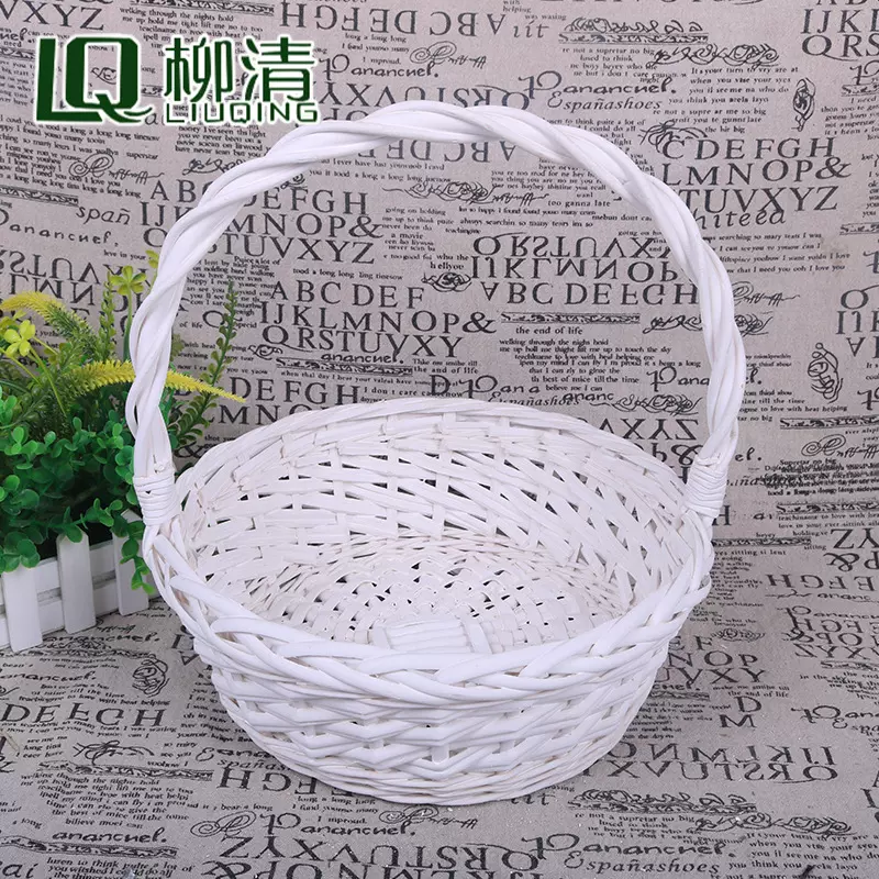 山东柳条篮手提篮子手工编织白色花篮天然柳编圆形购物拍照道具篮