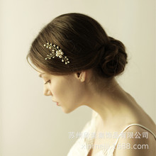 O852新款珍珠发簪新娘头饰 手工串珠花朵发钗婚纱礼服造型配饰品