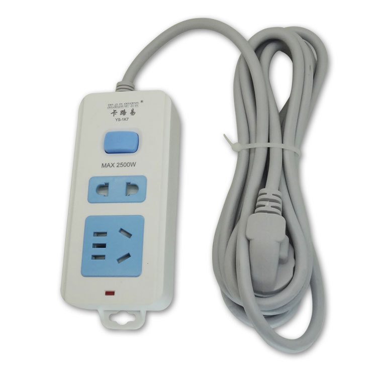 卡路易1K7带三米开关安全门二位7孔家用插座 银合金触点开关2500W