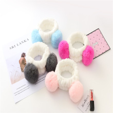韩国发饰双毛球发带洗脸化妆束发带绒布可爱小熊甜美球球发箍发饰