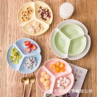 厂家批发家用创意色釉陶瓷分格盘定量减脂餐分隔盘亮光三格盘外贸
