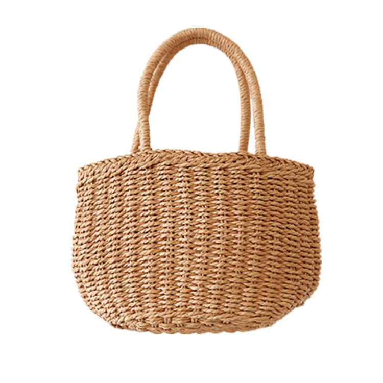 Handmade Straw Bag New Solid Color Literary Beach Vacation Woven Handheld Women's Bag