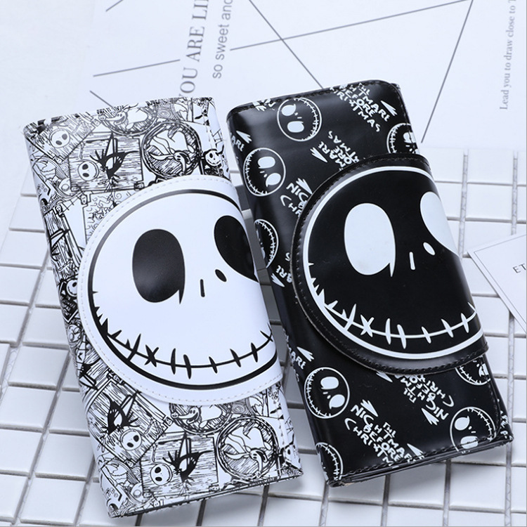Foreign Trade Cartoon Wallet Skull Head Wallet for Boys and Girls Long Buckle Wallet PU Leather Fashion Clutch