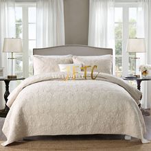 外贸原单美式风格纯棉床盖纯色刺绣绗缝被衍缝床罩空调被三件套