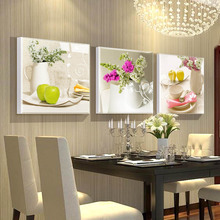 餐厅壁画现代装饰画 冰晶画 无框画餐厅画三联画壁画厨房挂画水果