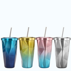 Double-layer 304 stainless steel irregular straw cup water cup ice cup rhombus coffee cup customized LOGO
