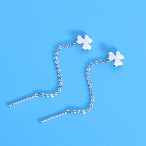 Choulanxuan 925 Pure Silver Needle Korean Minimalist Three-Leaf Clover Flower Lucky Grass Earrings for Girls Student Style Wholesale