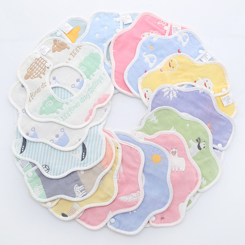Six-layer pure cotton flap bib, octagonal 360 gauze bib, cotton saliva towel, direct selling baby towel for infants and young children
