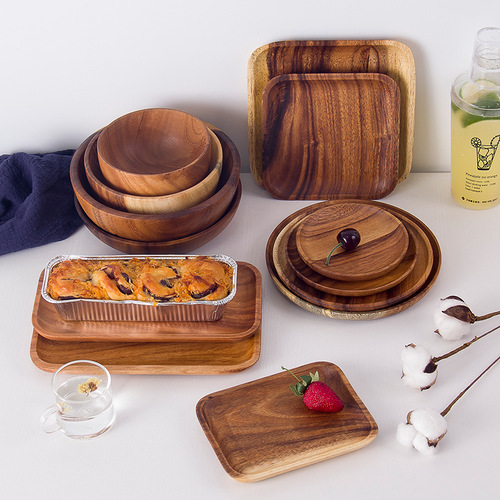 Korean-style Creative Paulownia Wood Tray, Rectangular Wooden Plate – Vintage Hotel Western-Style Dinner Plate & Bowl Set