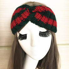 韩国新品发饰chic撞色条纹编织毛线发带网红针织头带复古交叉发箍