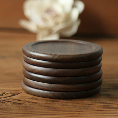 Walnut Wood Japanese Cup Mat Set Wooden Insulating Mat Creative Wood Tea Tray Cup Mat 6-Pack Beech Wood Mat