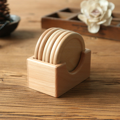 Walnut Wood Japanese Cup Mat Set Wooden Insulating Mat Creative Wood Tea Tray Cup Mat 6-Pack Beech Wood Mat