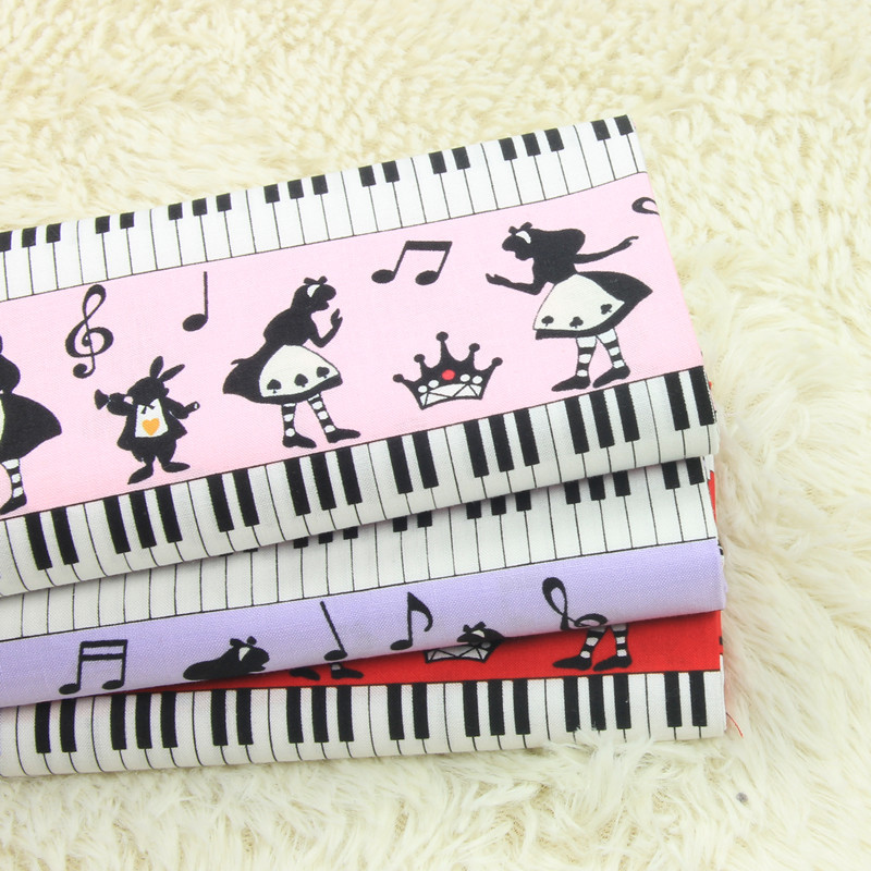 进口薄棉布卡通钢琴爱丽丝印花布料 手工DIY 服装连衣裙娃衣面料