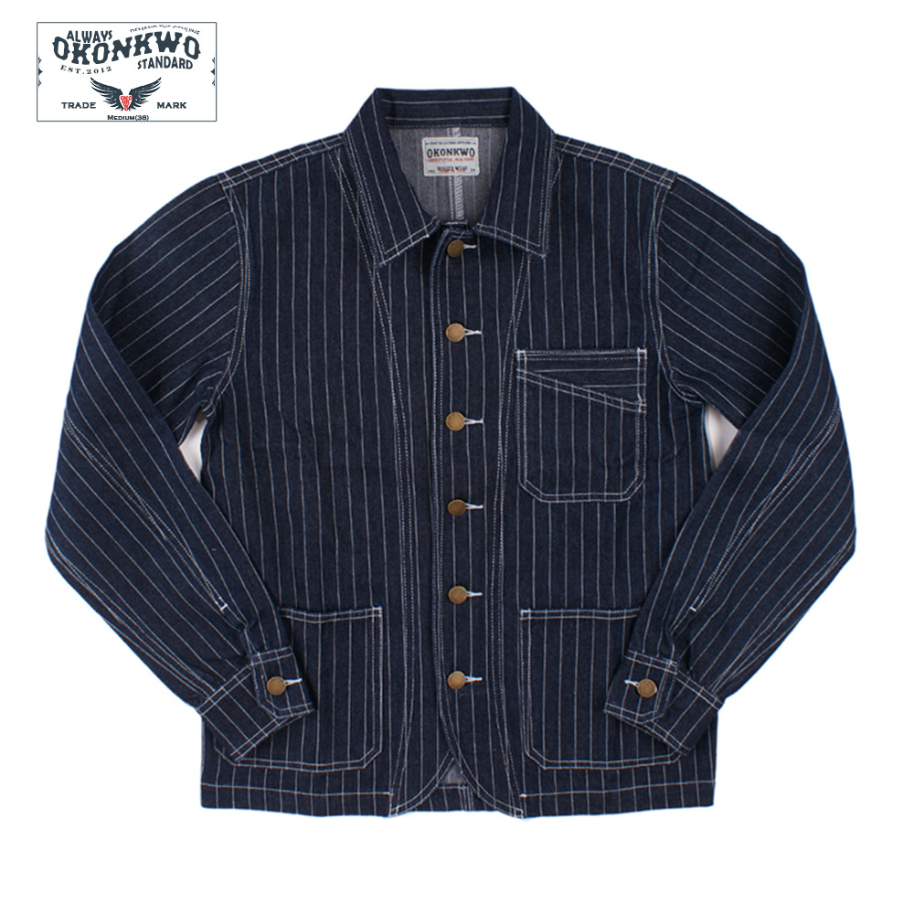 Wenzhaolun mismo estilo de color primario Denim chaqueta de la chaqueta ameikaji ropa de trabajo ferrocarril locomotora chaqueta de rayas verticales