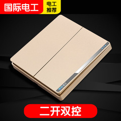 86-type international electrical switch and socket large plate gold-colored wall single-pole double-control five-hole USB air conditioner socket panel