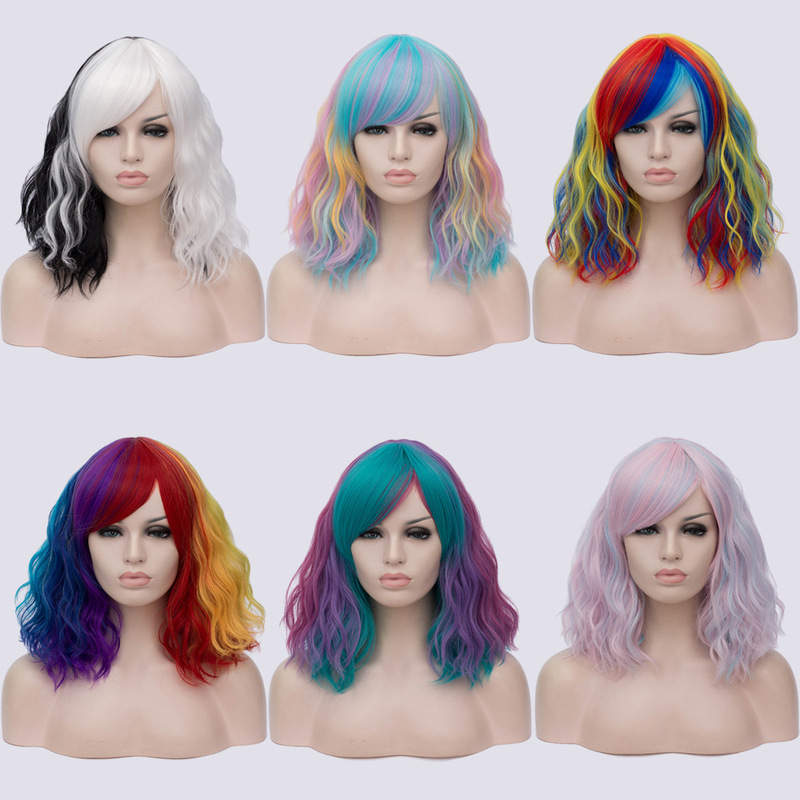European and American fashion wig color oblique bangs short curly hair Halloween hot selling factory direct sales in large quantities