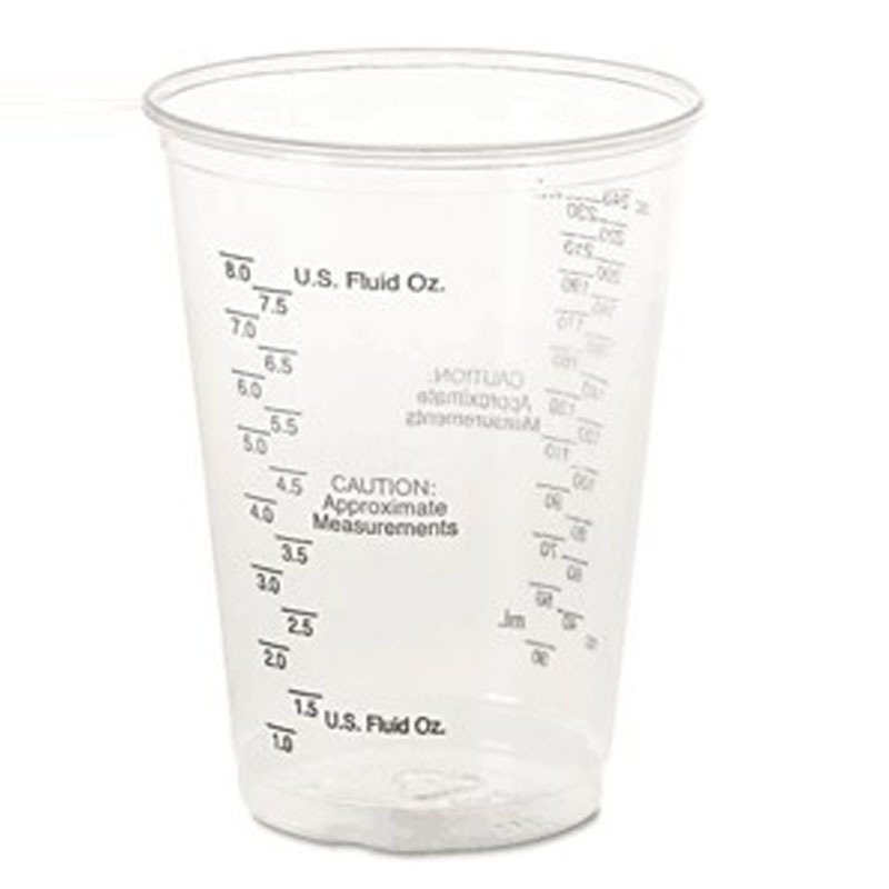 Fábrica de jugo de bebida de plástico 10z taza de impresión a escala de plástico taza de mezcla de color taza de medición experimental taza de mezcla de pintura desechable