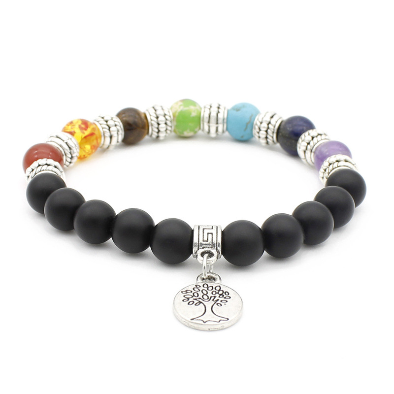 European and American Hot-Selling Jewelry Colorful Stone Vein Yoga Bracelet Eight Black Frosted Stone Wheel Tree of Life Bracelet European and American Hot-Selling Jewelry Colorful Stone Vein Yoga Bracelet Eight Black Frosted Stone Wheel Tree of Life Bracelet