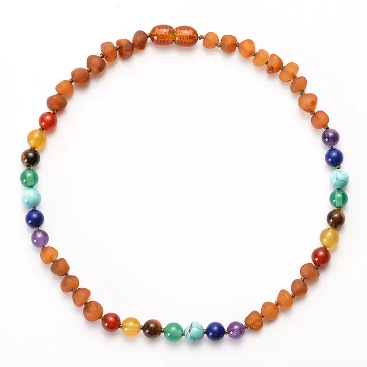 欧美热卖琥珀宝宝项链七彩天然石儿童婴儿磨砂琥珀项链批发