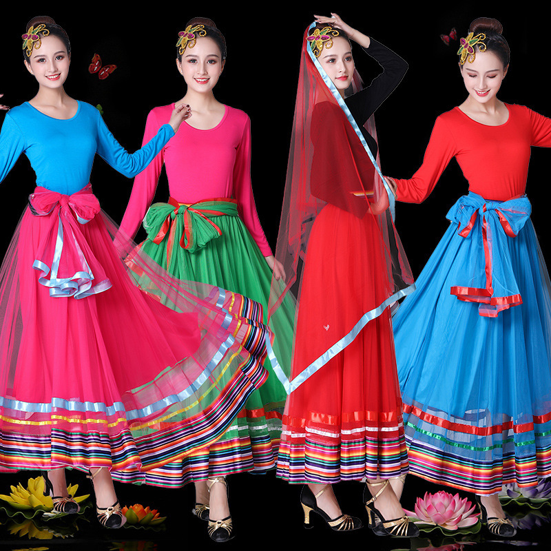 2020 Autumn Square Dance Costume New Suit Long Sleeve Large Swing Dress Mongolian Xizang Indian Dance Performance Dance Suit