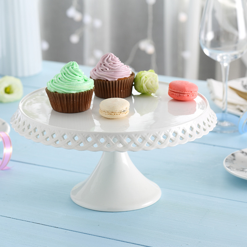 欧式陶瓷高脚蛋糕盘子水果架西式点心托盘镂空简约婚庆摆盘12寸