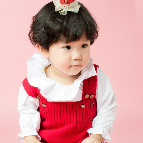 韩版童装宝宝长袖荷叶边圆领衬衫  春秋上衣男女童衬衣