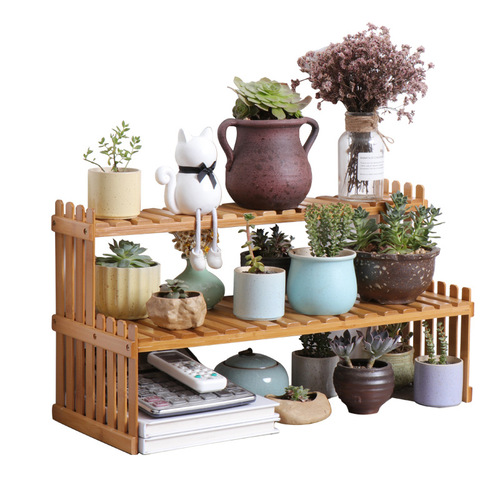 Desktop flower stand mini bamboo flower stand office storage rack window sill potted plant rack wooden small plant stand