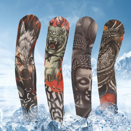 Tattoo sleeves for men, sun protection flower arm tattoos, ice silk hand sleeves, outdoor cycling anti-UV long arm gloves for women