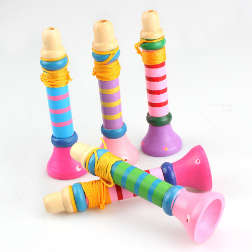 Wooden small trumpet colorful wooden whistling musical instrument infant educational early education gift trumpet children's toy