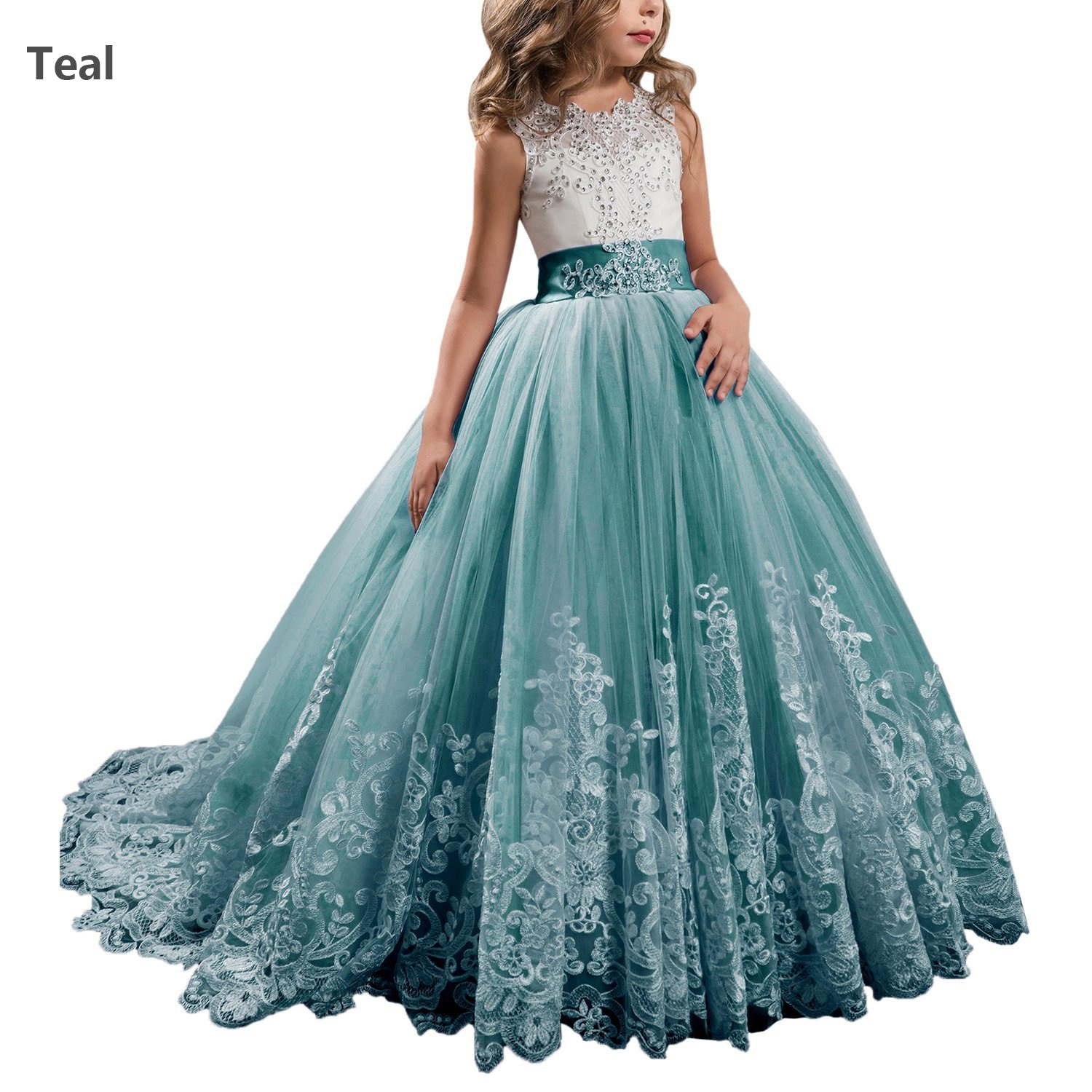 Vestidos de niña estilo princesa con encaje y malla, para fiestas de cumpleaños, damitas de honor y bodas, estilo europeo y americano.